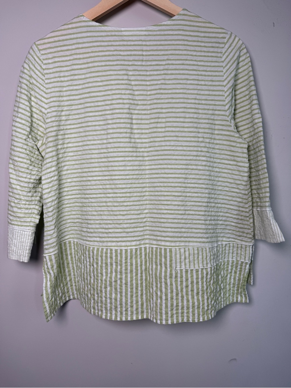 Habitat Striped Henley Button Front Sage Green XS Coastal Grandma Boho Art - Picture 3 of 6